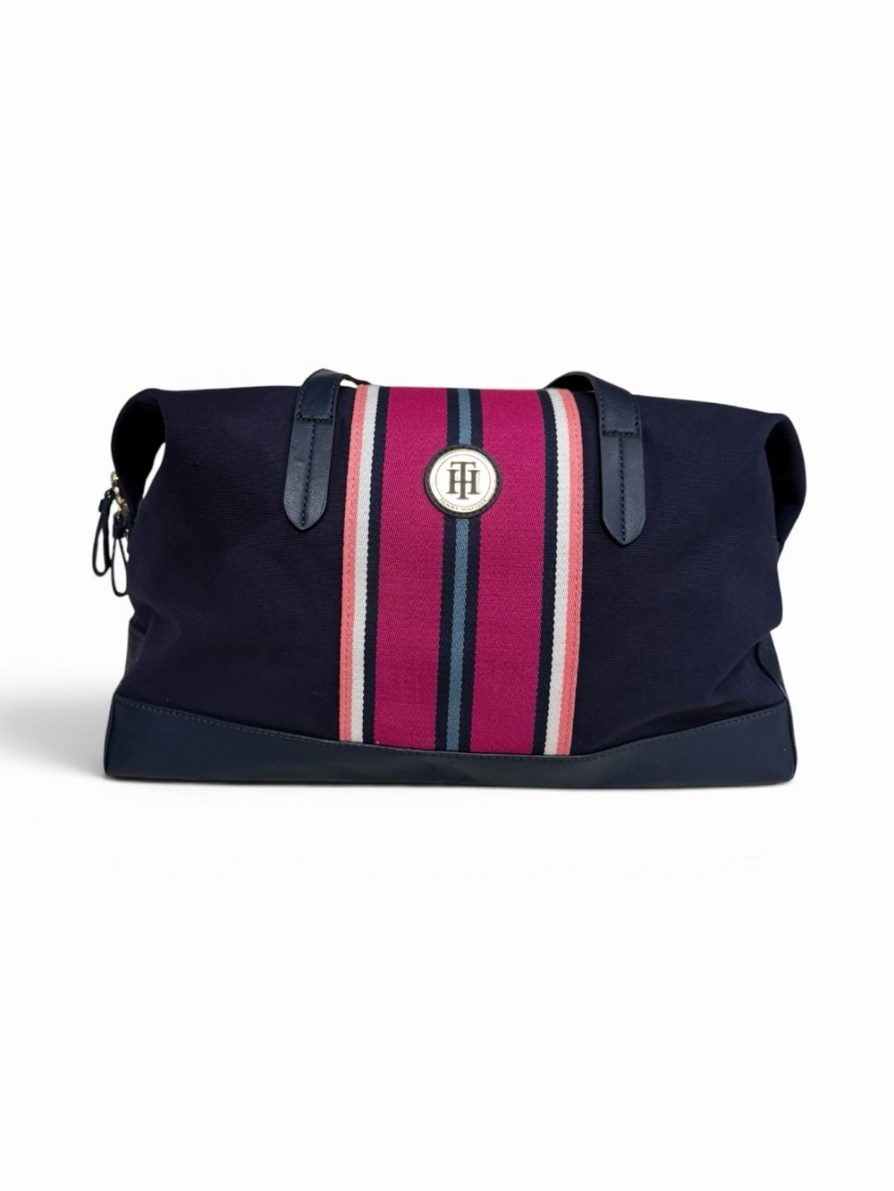 Tommy Hilfiger Navy Pink Stripe Weekender Tote Bag TH Medallion